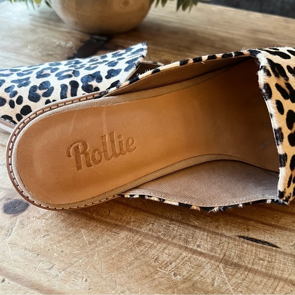 Rollie Slip On Madison Mule Leopard Calf Hair Leather Size 9 Tan Black Brown - Picture 8 of 16